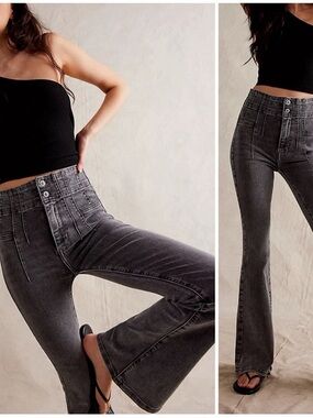 Free People Washed Grey High-Rise Jeans